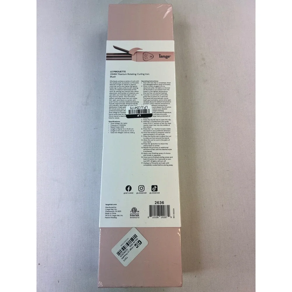 L'ANGE Le Pirouette Curling Iron Womens 25mm Blush Titanium Rotating
